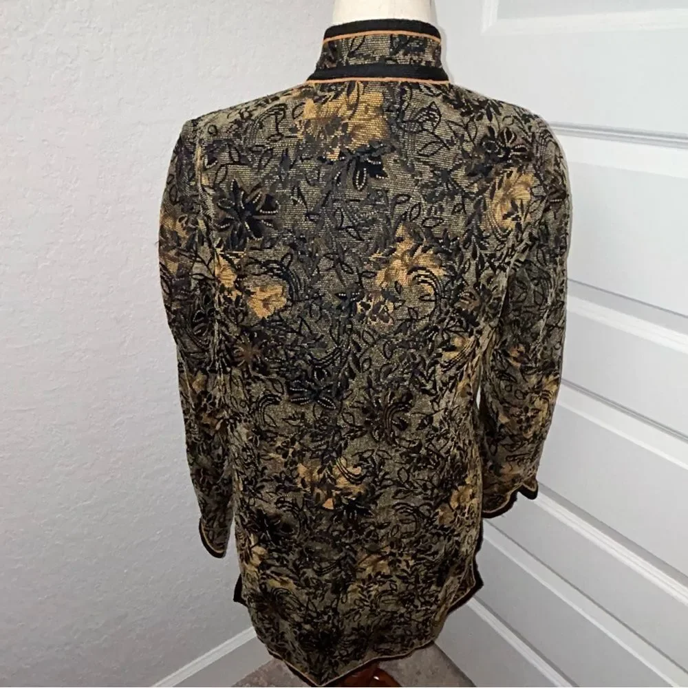 Vintage Coldwater Creek Open Front Jacquard Tapestry Long Sleeve Jacket Coat
